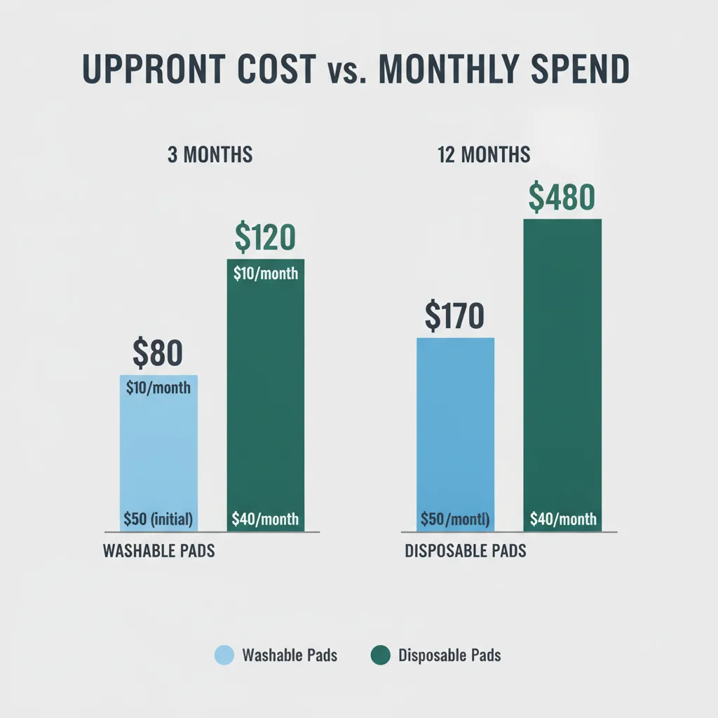 Cost comparison chart of washable versus disposable pee pads over 3 and 12 months
